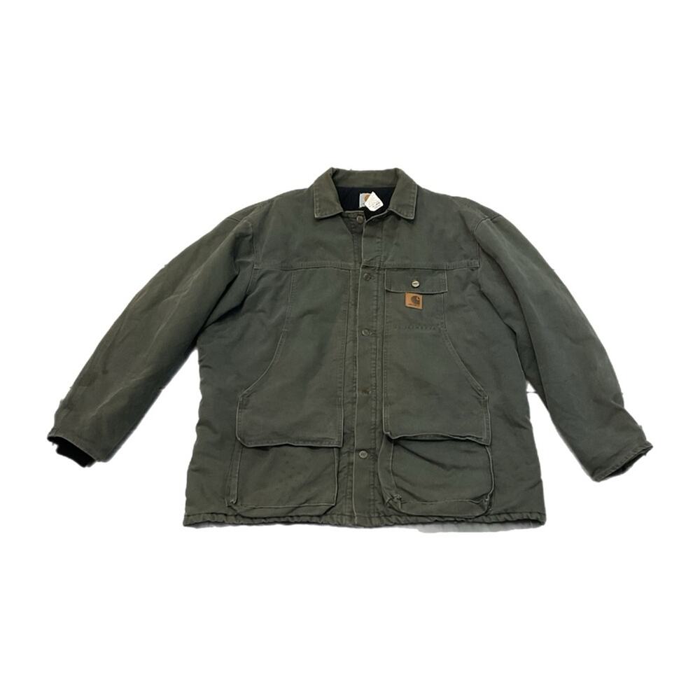 Vintage 1980's-90's Carhartt Duck Quilt Lined Green Jacket